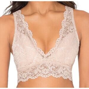 Smart & Sexy Lace Bralette Nude Beige V-Neck Wireless Size S NWT